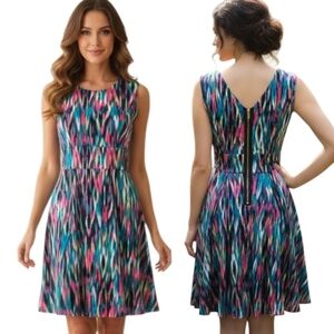 CALVIN KLEIN Watercolor Sleeveless Fit & Flare Dress - Size 8